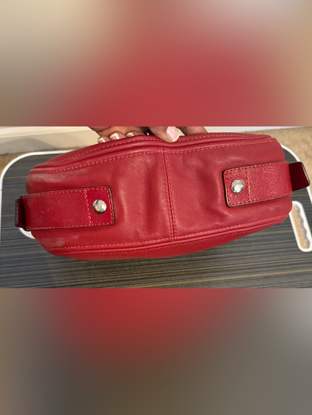 Coach Zoe Red Leather Hobo Shoulder Bag Style 10008 Silver Hardware - Picture 4 of 8